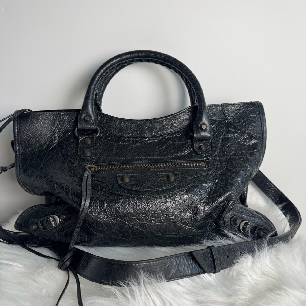 BALENCIAGA Classic City Bag — 2024 Release — Black Agneau Leather -full set
